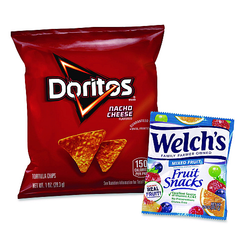 Snack Box Pros Doritos Nacho Cheese Tortilla Chips and Welch's Mixed Fruit Snacks, (50) 1oz Bag Chips, (66) 0.8 oz Pouch Fruit Snacks/Bundle (60004174)