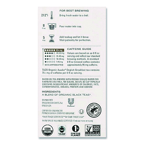Tazo Tea Bags, Organic Awake English Breakfast, 16/Box (TAZ00303BX)
