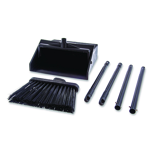 Carlisle Duo-Pan Upright Dust Pan and Broom, 11.8w x 36h, 24.5" Handle, Plastic, Black (36141503)