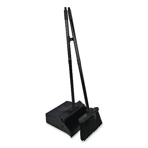 Carlisle Duo-Pan Upright Dust Pan and Broom, 11.8w x 36h, 24.5" Handle, Plastic, Black (36141503)