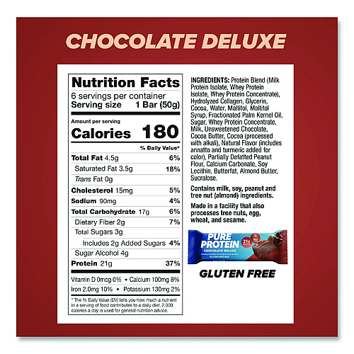 Balance Bar Pure Protein Bar, Chocolate Deluxe, 1.76 oz Bar, 6/Box (NRN13809)