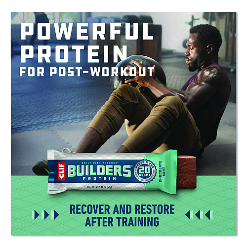 CLIF Bar Builders Protein Bar, Chocolate Mint, 2.4 oz Bar, 12 Bars/Box (CCC160044)