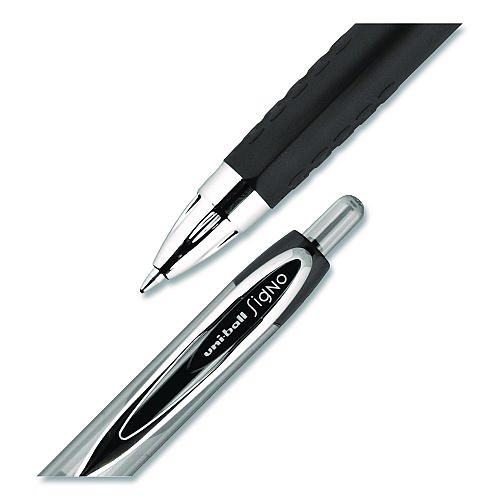 uni-ball Signo 207 Gel Pen, Retractable, Medium 0.7 mm, Black Ink, Clear/Black Barrel, 5/Pack (1960239)