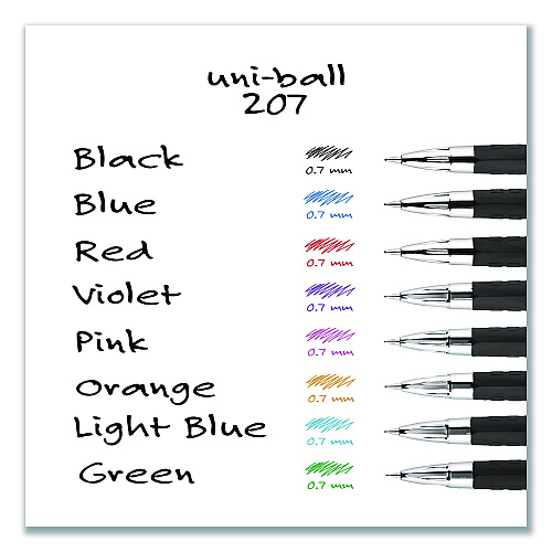 uni-ball Signo 207 Gel Pen, Retractable, Medium 0.7 mm, Black Ink, Clear/Black Barrel, 5/Pack (1960239)