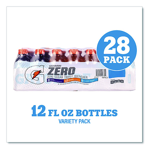 Zero Variety Pack, Assorted Flavors, 12 oz Bottle, 28/Carton