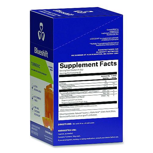Blueshift Turmeric Citrus Medley Drink Mix, Citrus Medley Flavor, 0.16 oz Packets, 10/Pack, 2 Packs/Carton (60004166)