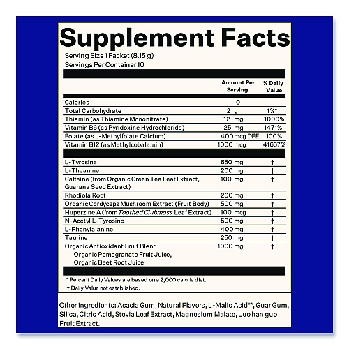 Blueshift Energy and Focus Forest Berry Drink Mix, 0.24 oz Packets, 10/Pack, 2 Packs/Carton (60004167)