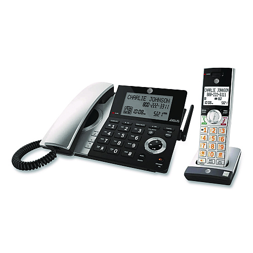 AT&T CL84207 Corded/Cordless Phone, Corded Base Station and 2 Additional Handsets, Black/Silver