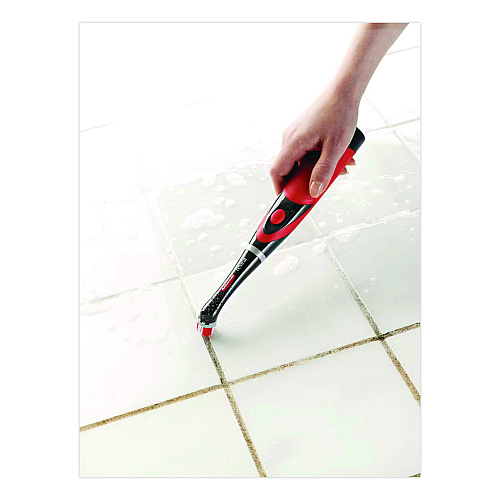 Rubbermaid Multi-Purpose Cordless Battery Power Scrubber, Red/White Nylon Bristles, 12.68" Brush, 7" Red/Black Handle (1839685)