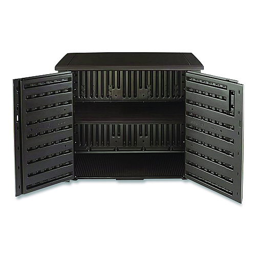 Rubbermaid Bridgeport Storage Cabinet, 16.44 cu ft, 4 ft x 2 ft x 3 ft, Black Oak (1889849)