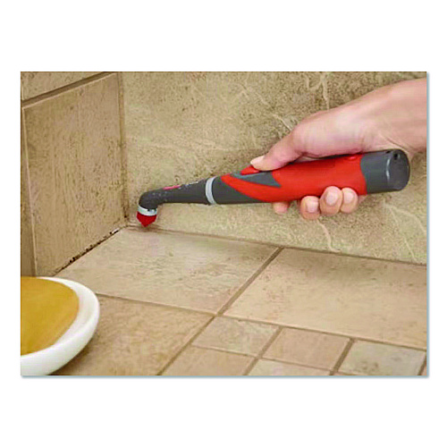 Rubbermaid Reveal Power Scrubber, Red/White Nylon Bristles, 1.73" Brush, Red Plastic Handle (2057486)