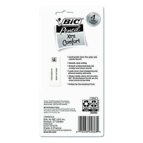 BIC Xtra-Comfort Mechanical Pencil, 0.7 mm, HB (#2), Black Lead, Assorted Barrel Colors, 6/Pack (MPGP61)
