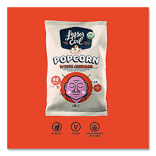 LesserEvil Snack Organic No Cheese Cheesiness Popcorn, Cheese, 0.88 oz Bag, 18/Carton (LSN00862)