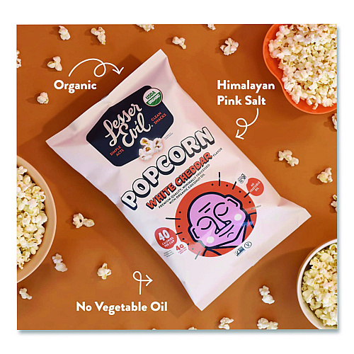 LesserEvil Snack Organic No Cheese Cheesiness Popcorn, Cheese, 0.88 oz Bag, 18/Carton (LSN00862)