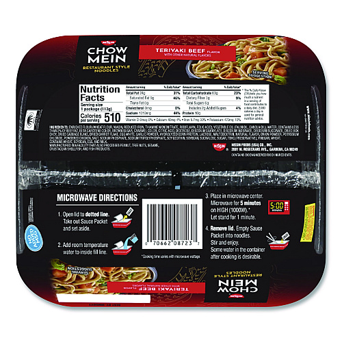 Nissin Teriyaki Beef Chow Mein Noodles, 4 oz Bowl, 8/Carton (NIS08723)