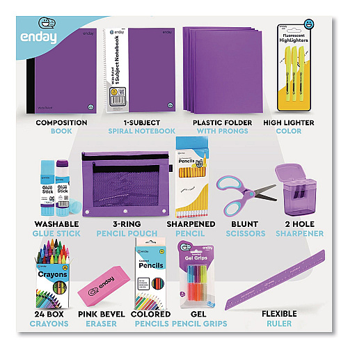 enday Back to School Supplies Kit for Grades K-5, Purple (1316)