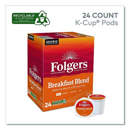 Folgers Breakfast Blend Coffee K-Cup, 24/Box, 4 Boxes/Carton (0448CT)