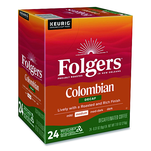 Folgers Colombian Decaf K-Cups, 24/ Box, 4 Boxes/Carton (0570CT)