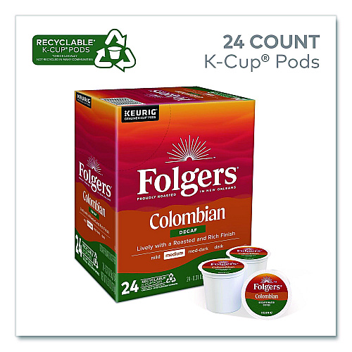 Folgers Colombian Decaf K-Cups, 24/ Box, 4 Boxes/Carton (0570CT)