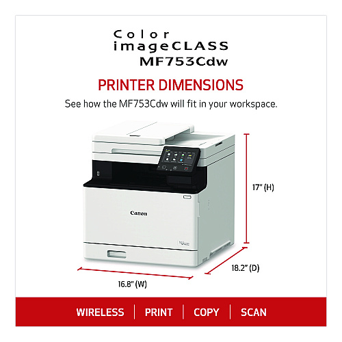 Canon imageCLASS MF753Cdw Wireless Multifunction Laser Printer, Copy/Fax/Print/Scan (5455C010)
