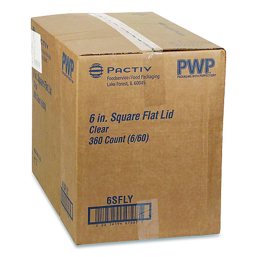 Pactiv EarthChoice Recycled PET Container Lid, for 6" Square RPET Containers, 6.25 x 0.39 x 6.25, Clear, Plastic, 360/Carton (6SFLY)