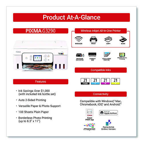 Canon MegaTank PIXMA G3290 All-in-One Wireless Inkjet Printer,  Copy/Print/Scan (6706C022)