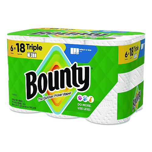 Bounty Select-a-Size Kitchen Roll Paper Towels, 2-Ply, 5.9 x 11, White, 123 Sheets/Triple Roll, 6 Rolls/Carton (16020)