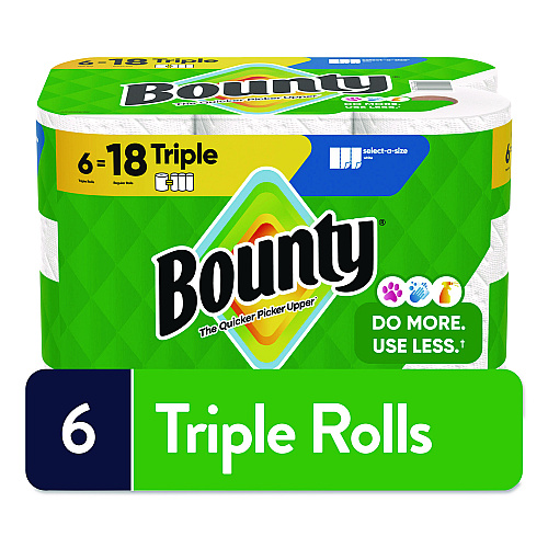 Bounty Select-a-Size Kitchen Roll Paper Towels, 2-Ply, 5.9 x 11, White, 123 Sheets/Triple Roll, 6 Rolls/Carton (16020)
