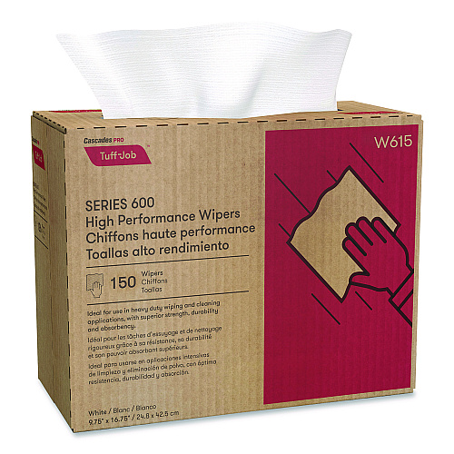 Cascades Tuff-Job Spunlace Towels, 1-Ply, 9.75 x 16.75, White, 150 Sheets/Pop-Up Box, 6 Boxes/Carton (W615)