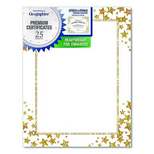 Geographics Award Certificates, 8.5 x 11, White with Gold/White Star Border, 25/Pack (49951)