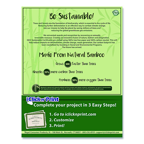Geographics Tree Free Award Certificates, 8.5 x 11, Green/Brown/Blue, with Outside Scene Border, 15/Pack (49950)