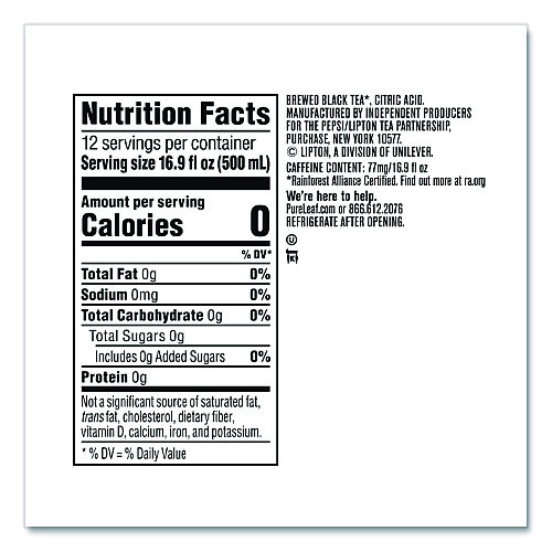 Pure Leaf Iced Tea, Unsweetened, 18.5 oz, 12/Carton (134072CT)
