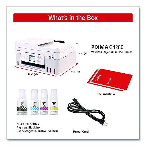 Canon PIXMA G4280 MegaTank All-in-One Inkjet Printer, Copy/Print/Scan (6704C022)