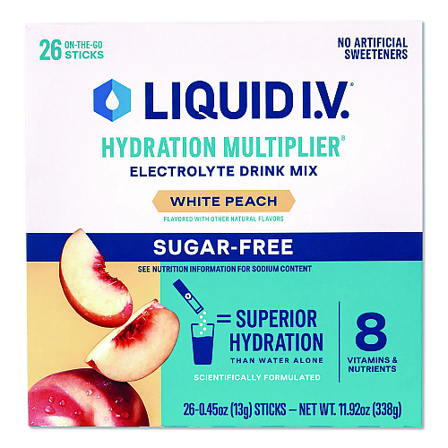 LIQUID I.V. Sugar-Free Hydration Multiplier, White Peach, 26 Packets/Box (22002515)