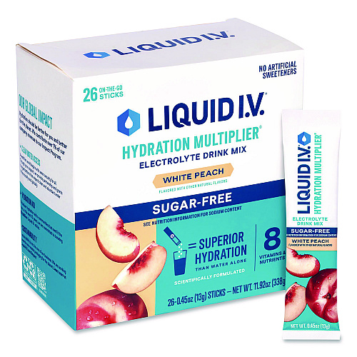 LIQUID I.V. Sugar-Free Hydration Multiplier, White Peach, 26 Packets/Box (22002515)