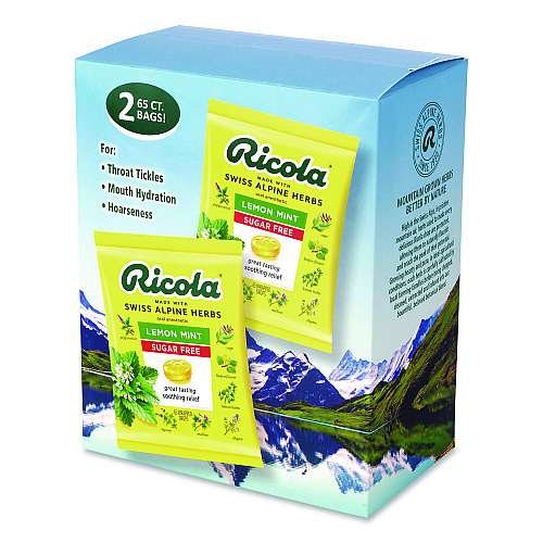 Ricola Sugar-Free Lemon Mint Herb Throat Drops, 65/Bag, 2 Bags/Pack (22002531)
