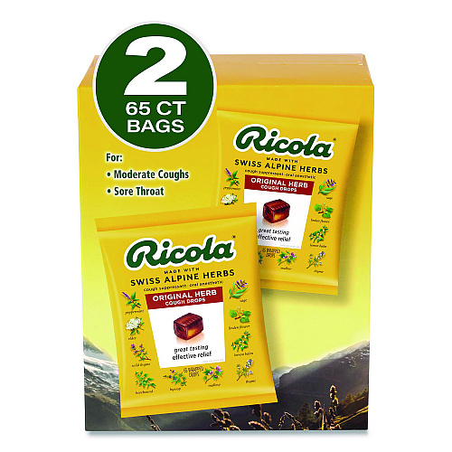 Ricola Cough Drops, Original Herb, 65/Bag, 2 Bags/Pack (22002532)
