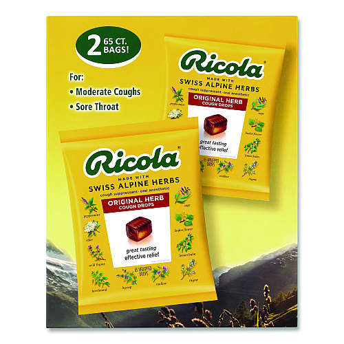 Ricola Cough Drops, Original Herb, 65/Bag, 2 Bags/Pack (22002532)