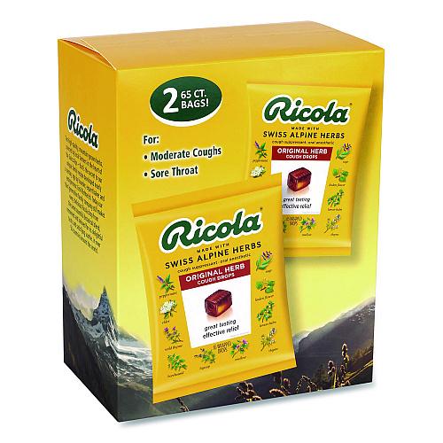 Ricola Cough Drops, Original Herb, 65/Bag, 2 Bags/Pack (22002532)