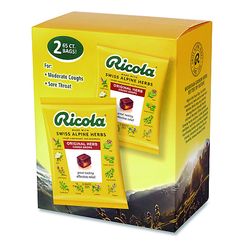 Ricola Cough Drops, Original Herb, 65/Bag, 2 Bags/Pack (22002532)
