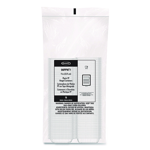 Dart Microwaveable Hinged Containers, ProPlanet, 9 x 8.75 x 3, Clear, Plastic 150/Carton (90PPHT1)