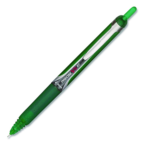 Pilot VBall RT Liquid Ink Rollerball Pen, Retractable, Fine 0.7 mm, Green Ink, Green/White Barrel (26209EA)