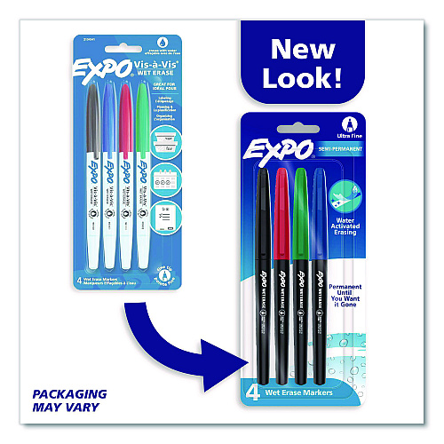 EXPO Wet Erase Marker, Ultra Fine Bullet Tip, Assorted Colors, 4/Set (2134341A)