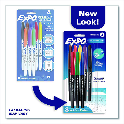 EXPO Wet Erase Marker, Ultra Fine Bullet Tip, Assorted Colors, 8/Pack (2134345B)