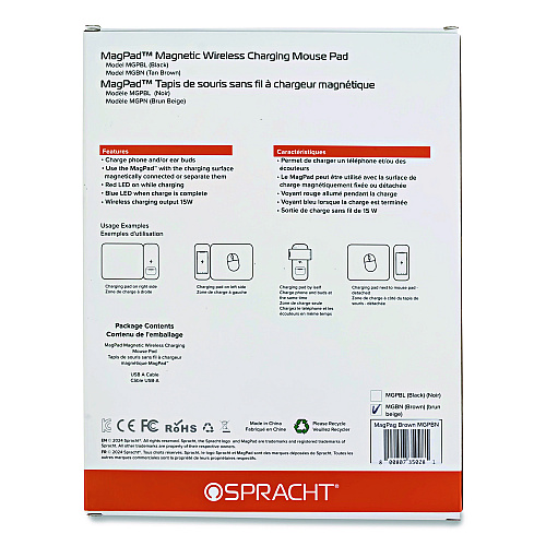 Spracht MagPad Charger and Mouse Pad, Brown (MGPBN)