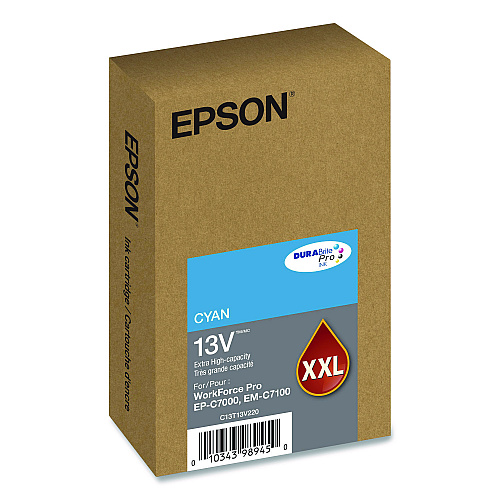 Epson T13V220 (T13V) DURABrite Pro Extra High-Yield Ink, 8,000 Page-Yield, Cyan