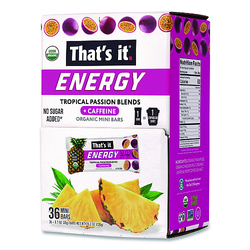 Organic Energy Bars, Tropical Passion Blend, 0.7 oz Bar, 36/Box