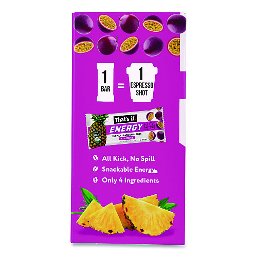 Organic Energy Bars, Tropical Passion Blend, 0.7 oz Bar, 36/Box