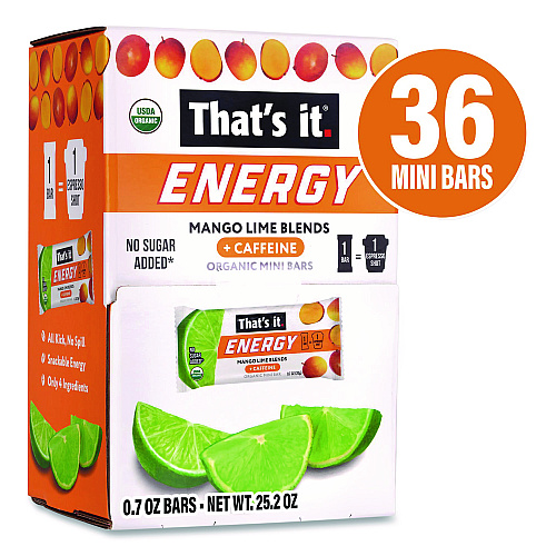 Organic Energy Bars, Mango Lime, 0.7 oz Bar, 36/Box