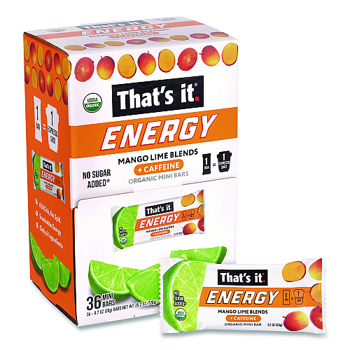 Organic Energy Bars, Mango Lime, 0.7 oz Bar, 36/Box